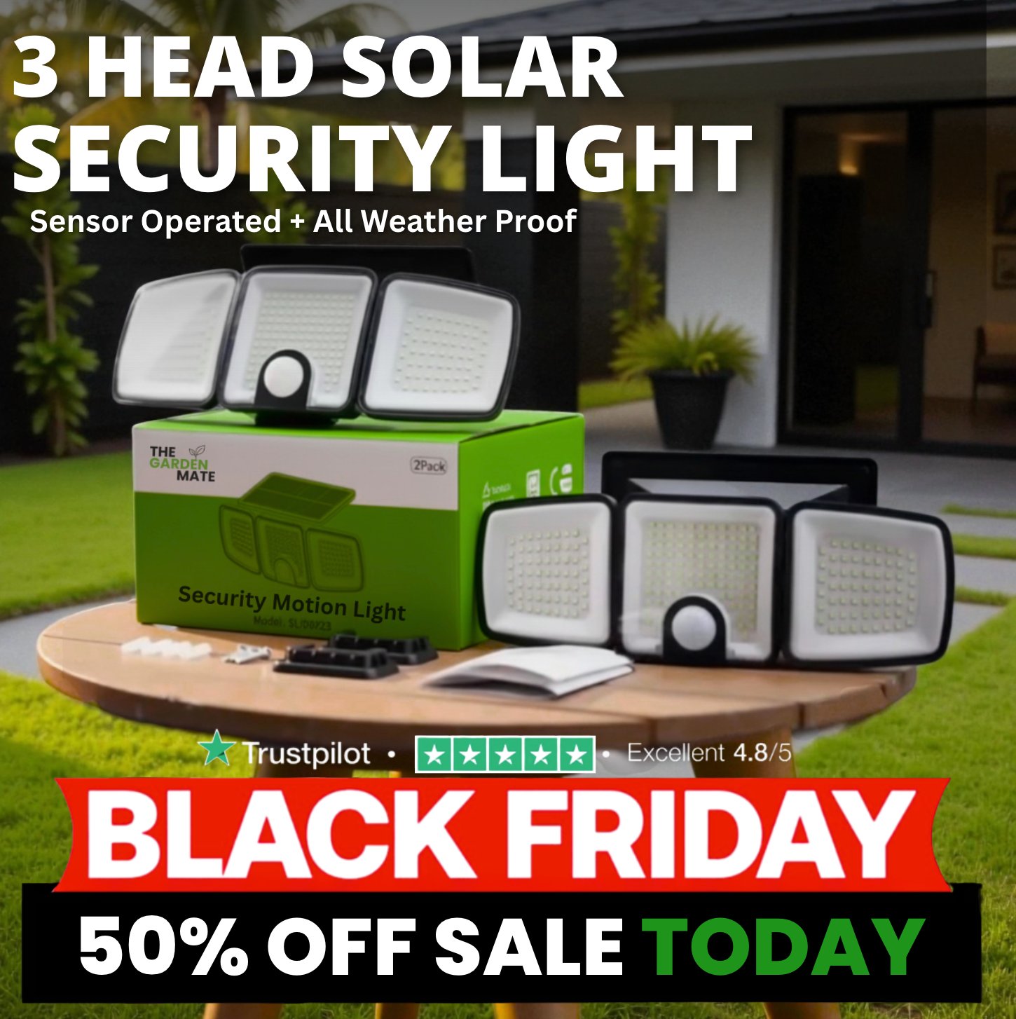Triple Head Solar Security Motion Light